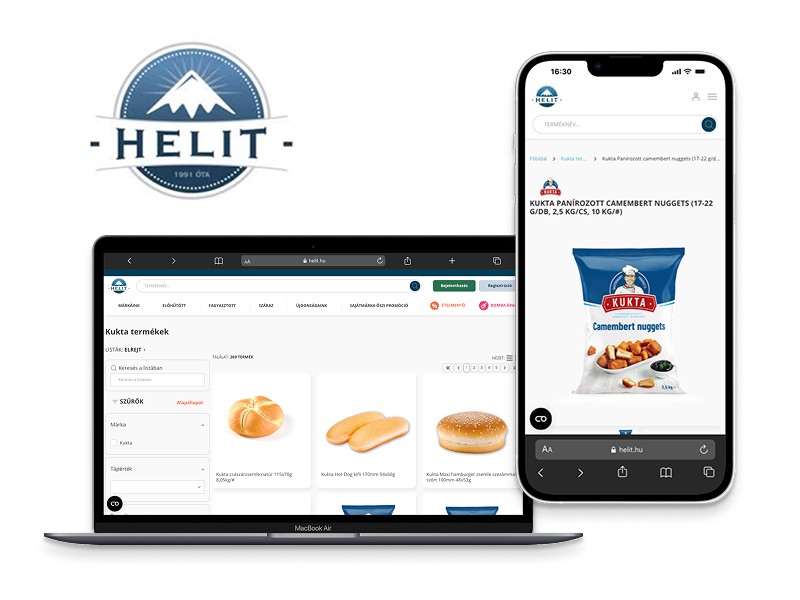 HELIT B2B webshop product page on laptop and mobile phone