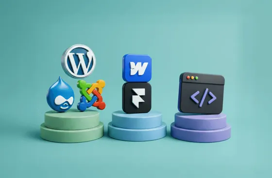 CMS, no-code or custom build - illustration