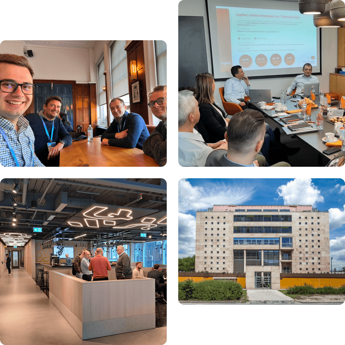 LogiNet office building and team at work, photo collage