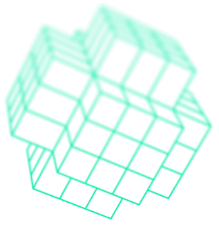 Green wireframe pixel cluster decoration